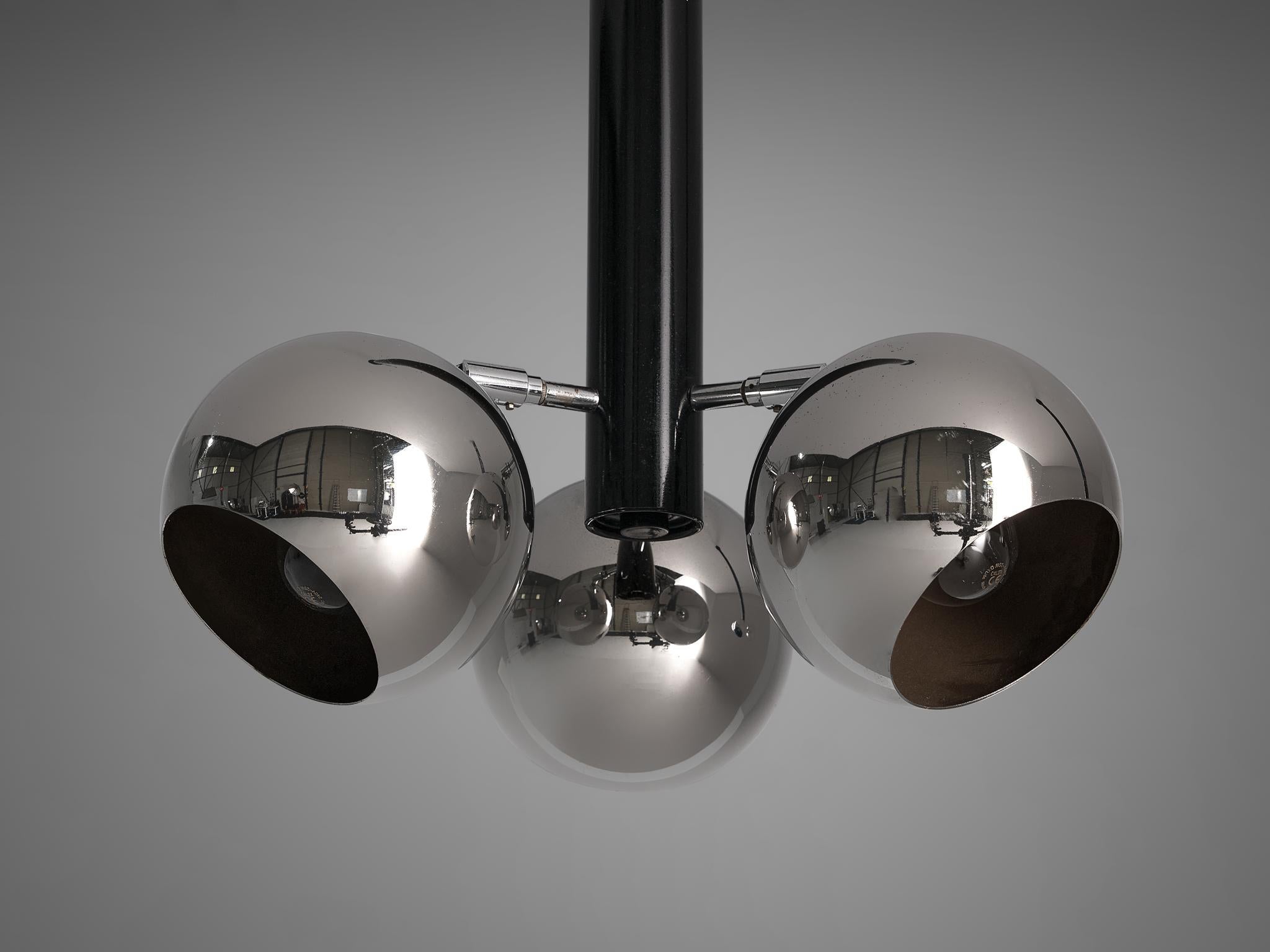 Postmodern Chandelier with Chrome Spheres and Black Steel For Sale 4