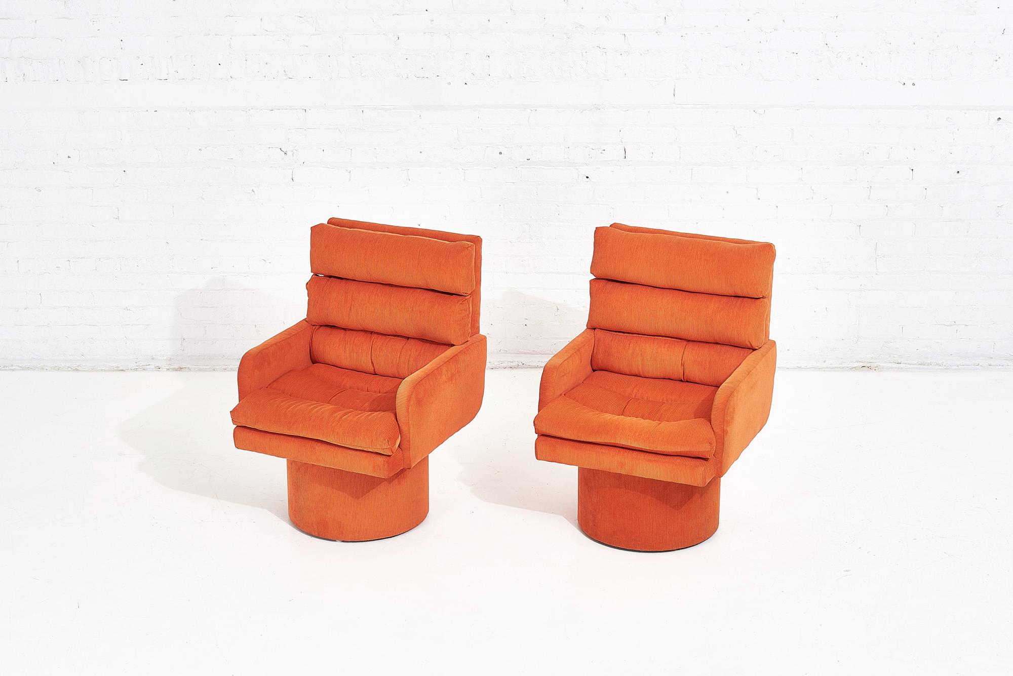 Late 20th Century Postmodern Channel Tufted Swivel Chairs, 1970