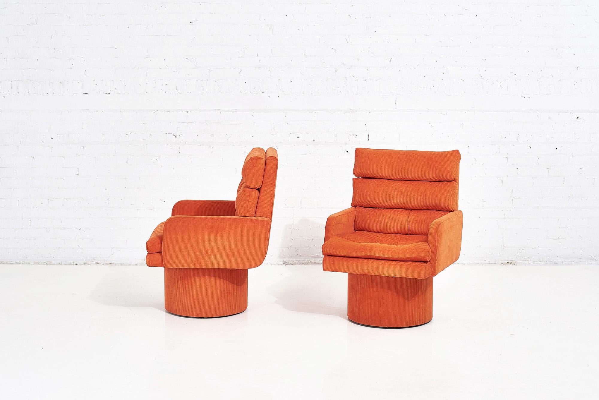 Upholstery Postmodern Channel Tufted Swivel Chairs, 1970