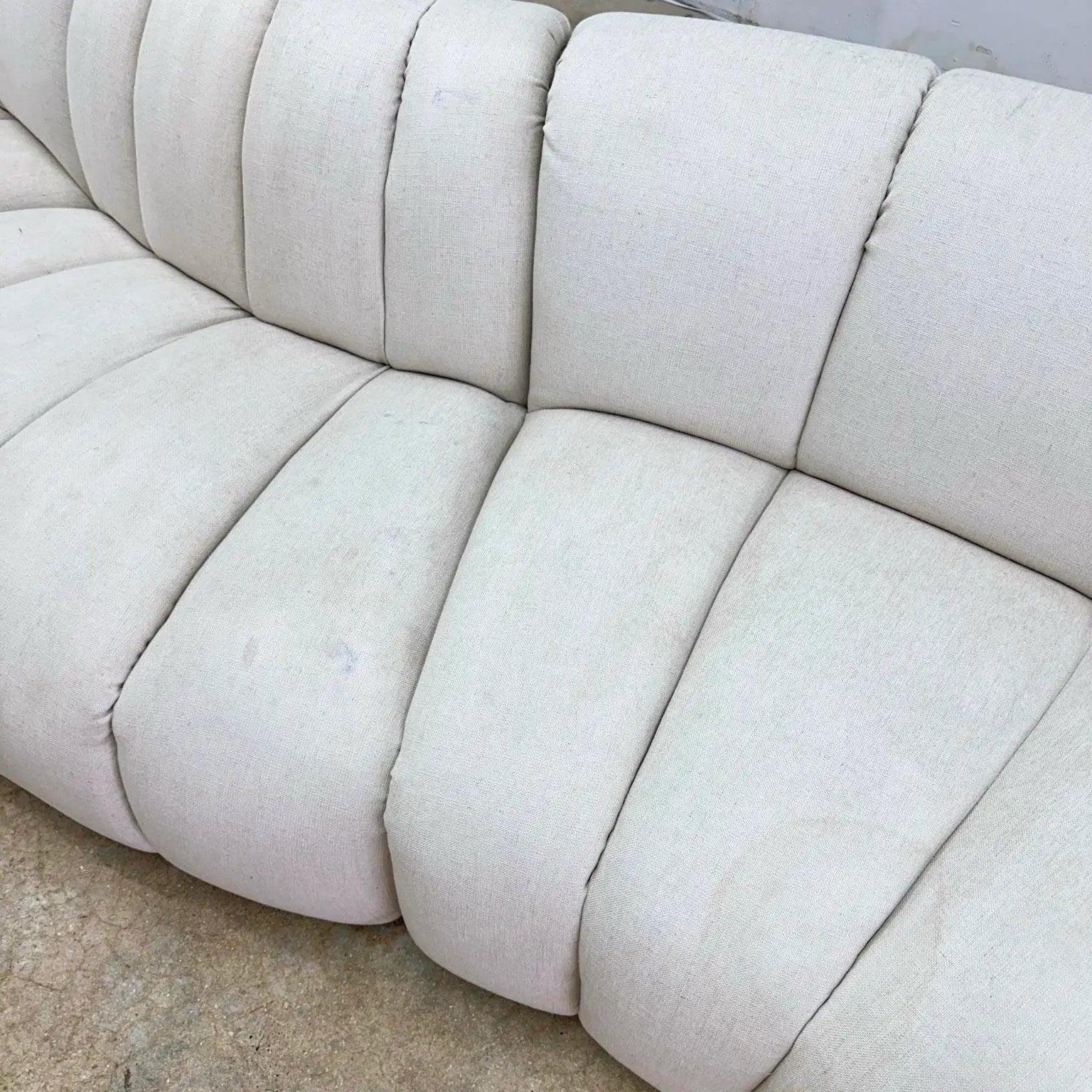 Postmodern Channeled Scalloped Beige Fabric Sections Sofa - 6 Pieces For Sale 4