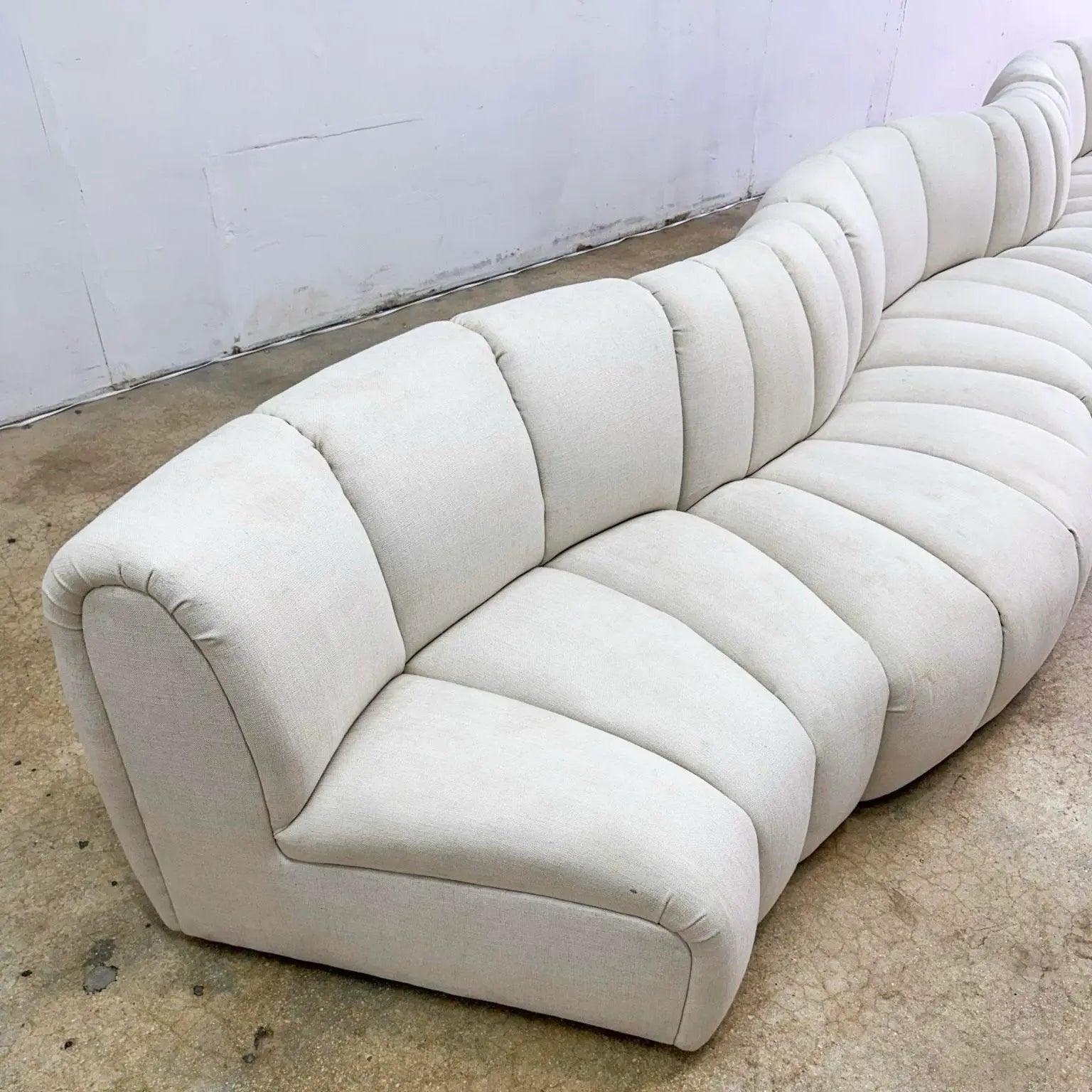 Late 20th Century Postmodern Channeled Scalloped Beige Fabric Sections Sofa - 6 Pieces For Sale