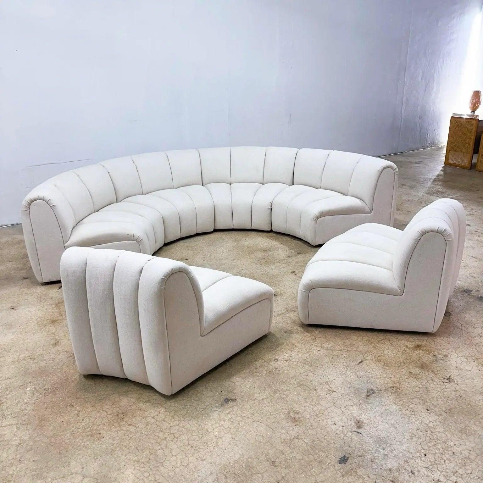 Postmodern Channeled Scalloped Beige Fabric Sections Sofa - 6 Pieces For Sale 1