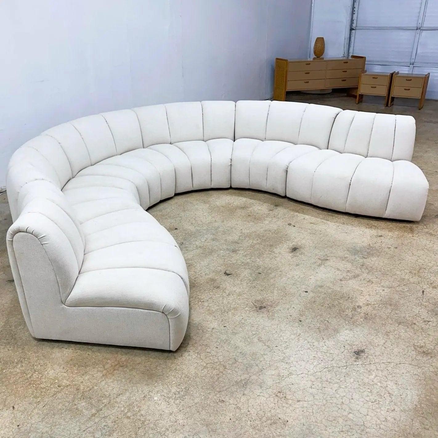 Postmodern Channeled Scalloped Beige Fabric Sections Sofa - 6 Pieces For Sale 2