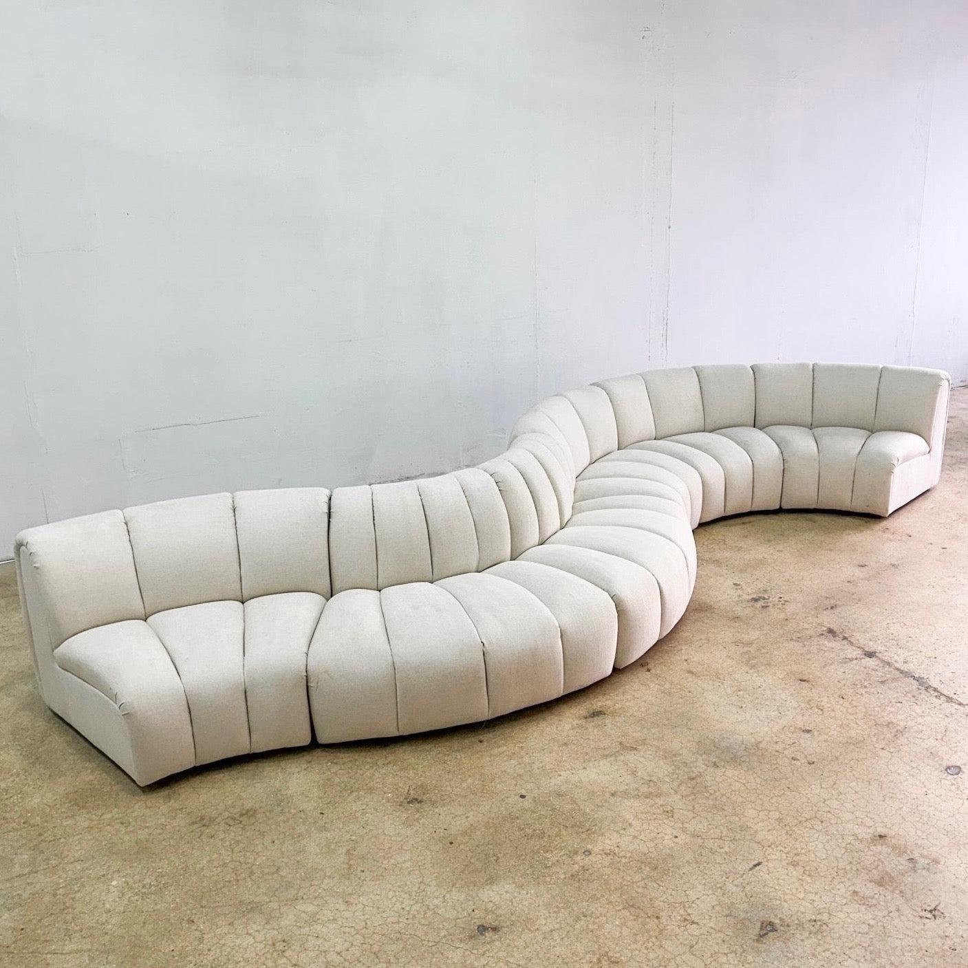 Postmodern Channeled Scalloped Beige Fabric Sections Sofa - 6 Pieces For Sale