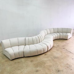 Postmodern Channeled Scalloped Beige Fabric Sections Sofa - 6 Pieces