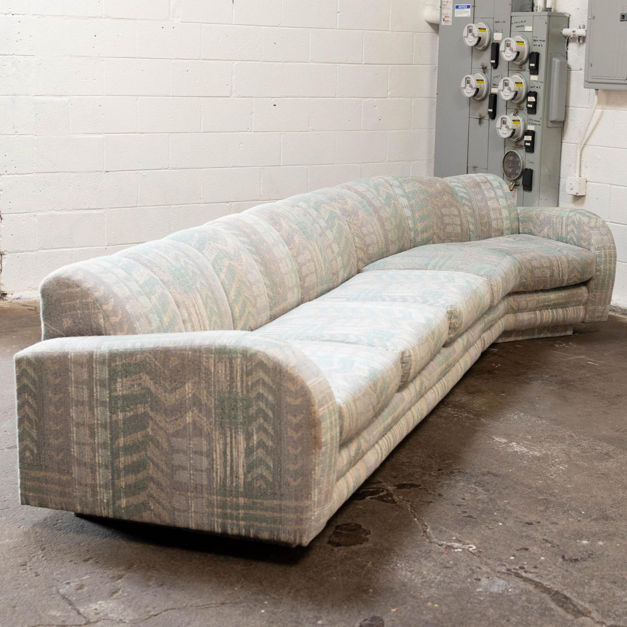 c. 1980s, signed - created by the legendary design company Directional which featured designers like Vladimir Kagan and was founded by Paul McCobb. Fantastic design, expert quality, and unparalleled comfort - this piece is priced with reupholstery