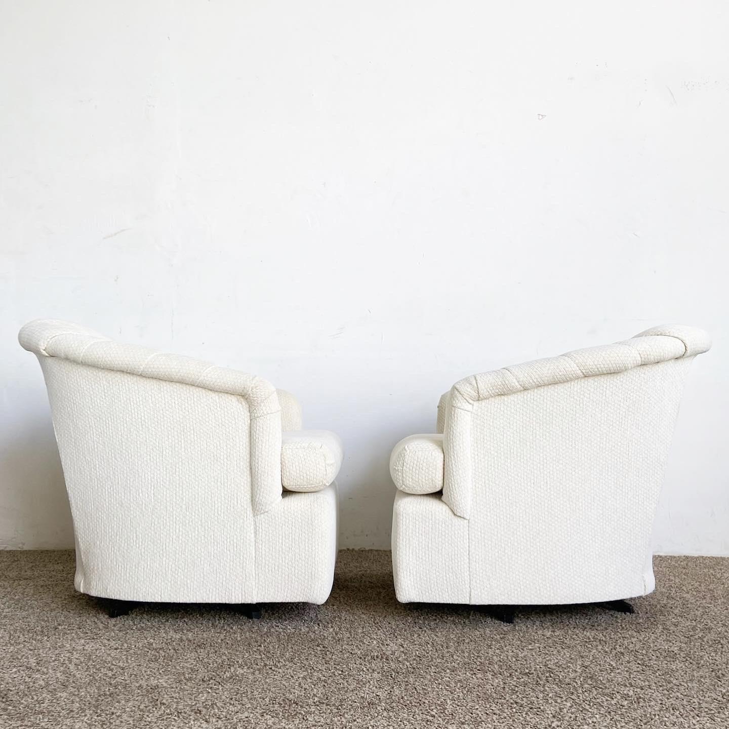 Shell Back Swivel Chair Postmodern Channelled Clam Shell Back Off White Fabric Swivel Chairs ...
