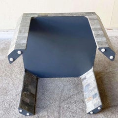 Postmodern Charcoal Tessellated Stone Side Table