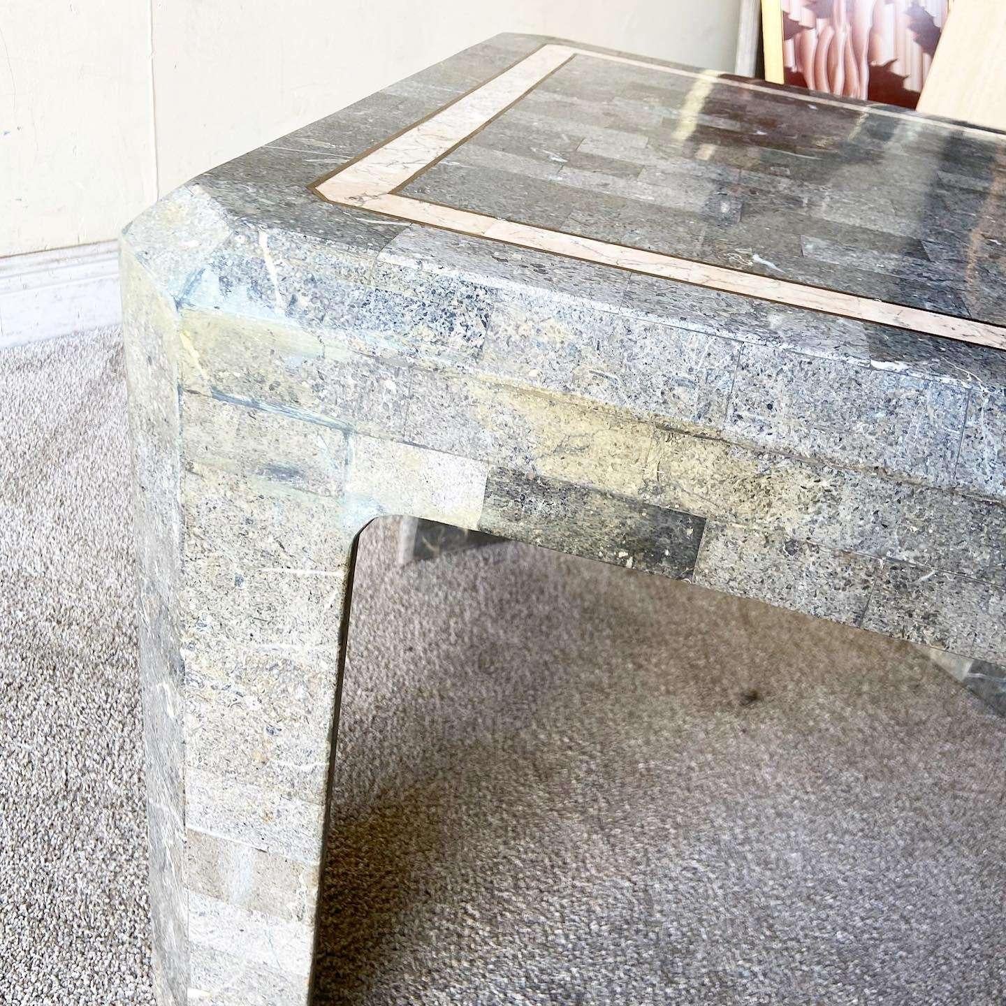 Post-Modern Postmodern Charcoal Tessellated Stone Side Table For Sale
