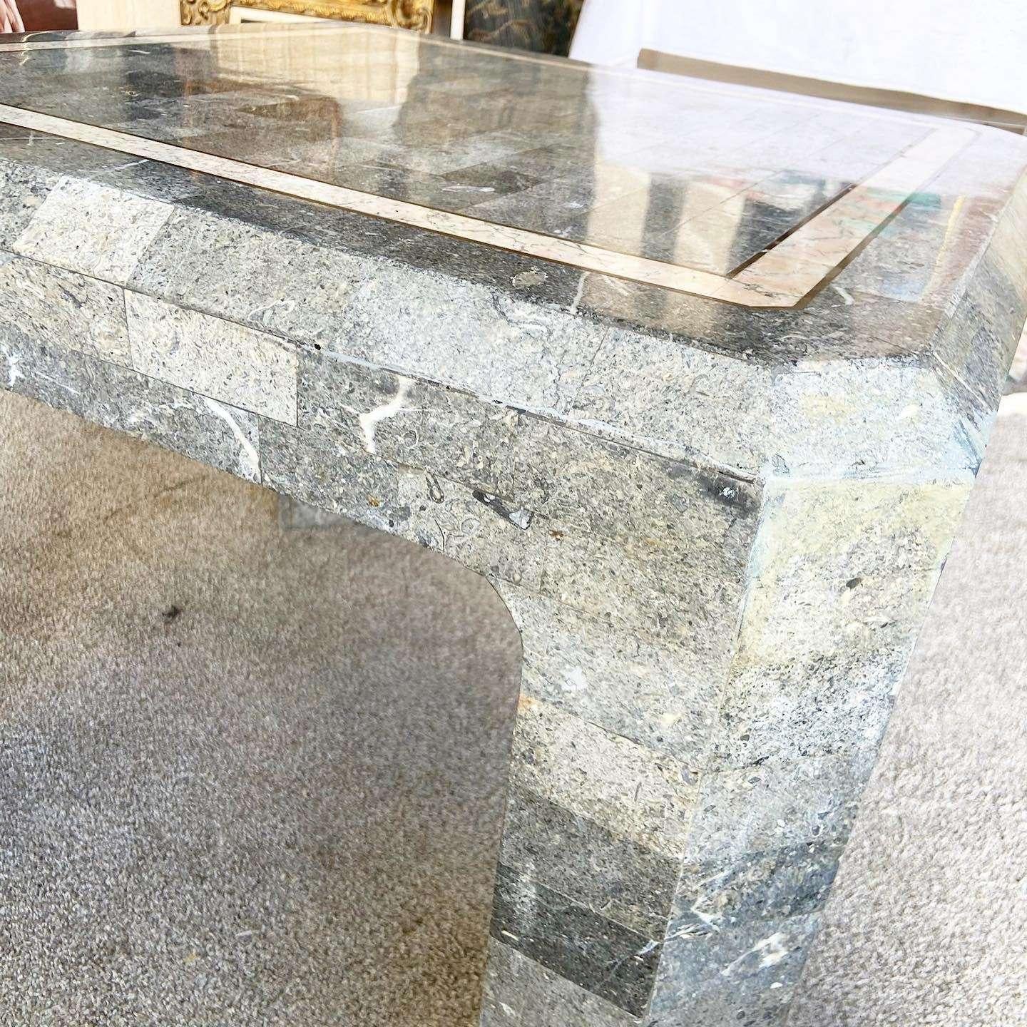 Philippine Postmodern Charcoal Tessellated Stone Side Table For Sale