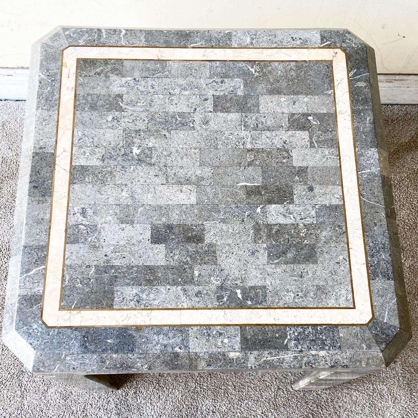 Postmodern Charcoal Tessellated Stone Side Table In Good Condition For Sale In Delray Beach, FL