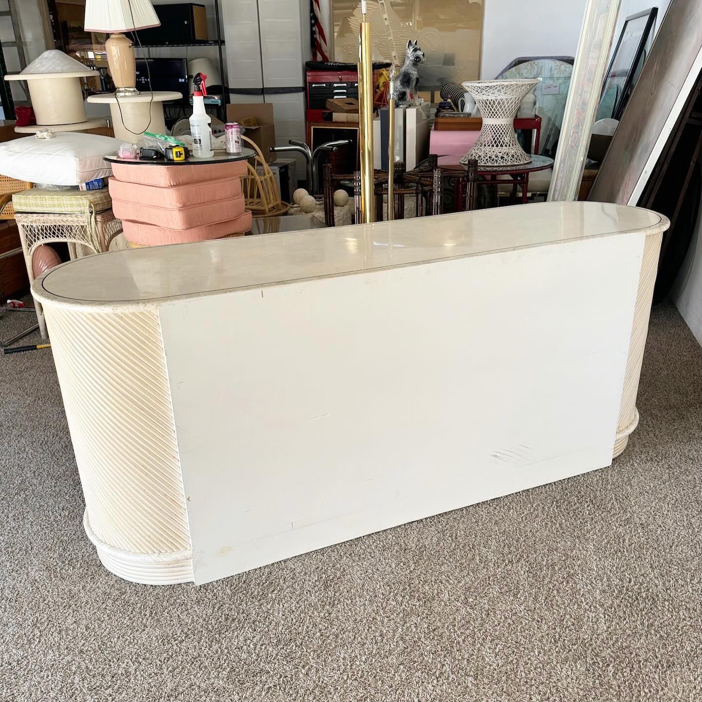 Postmodern Chic Pencil Reed and Stone Credenza In Good Condition For Sale In Delray Beach, FL