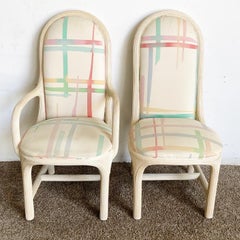 Mehrfarbige Esszimmerstühle aus Schilf mit Bleistift von American Drew, Postmoderne Chic