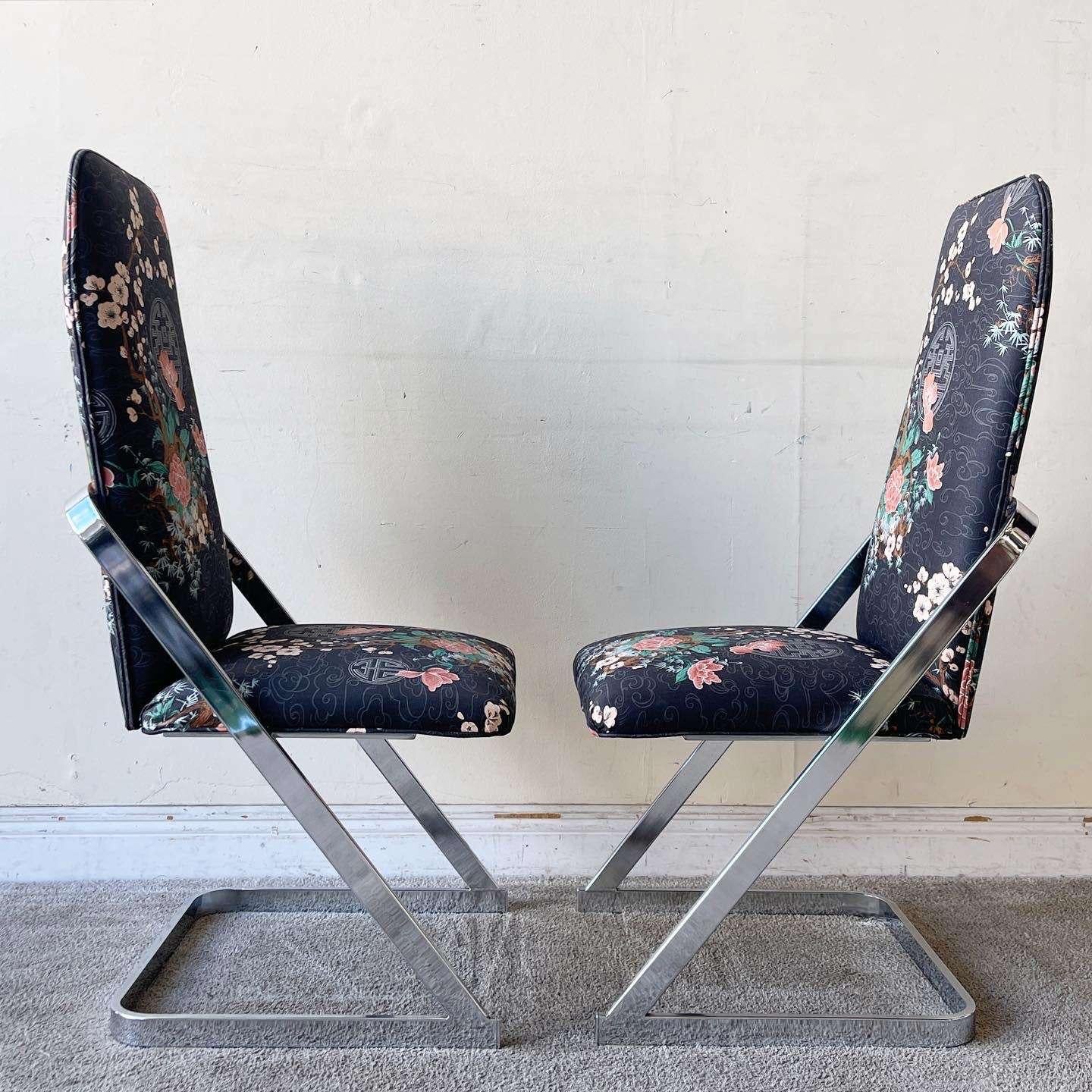 Postmodern Chinoiserie Cantilever Dining Chairs In Good Condition For Sale In Delray Beach, FL