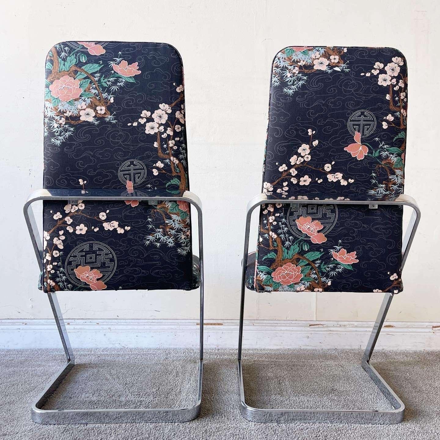 Late 20th Century Postmodern Chinoiserie Cantilever Dining Chairs For Sale