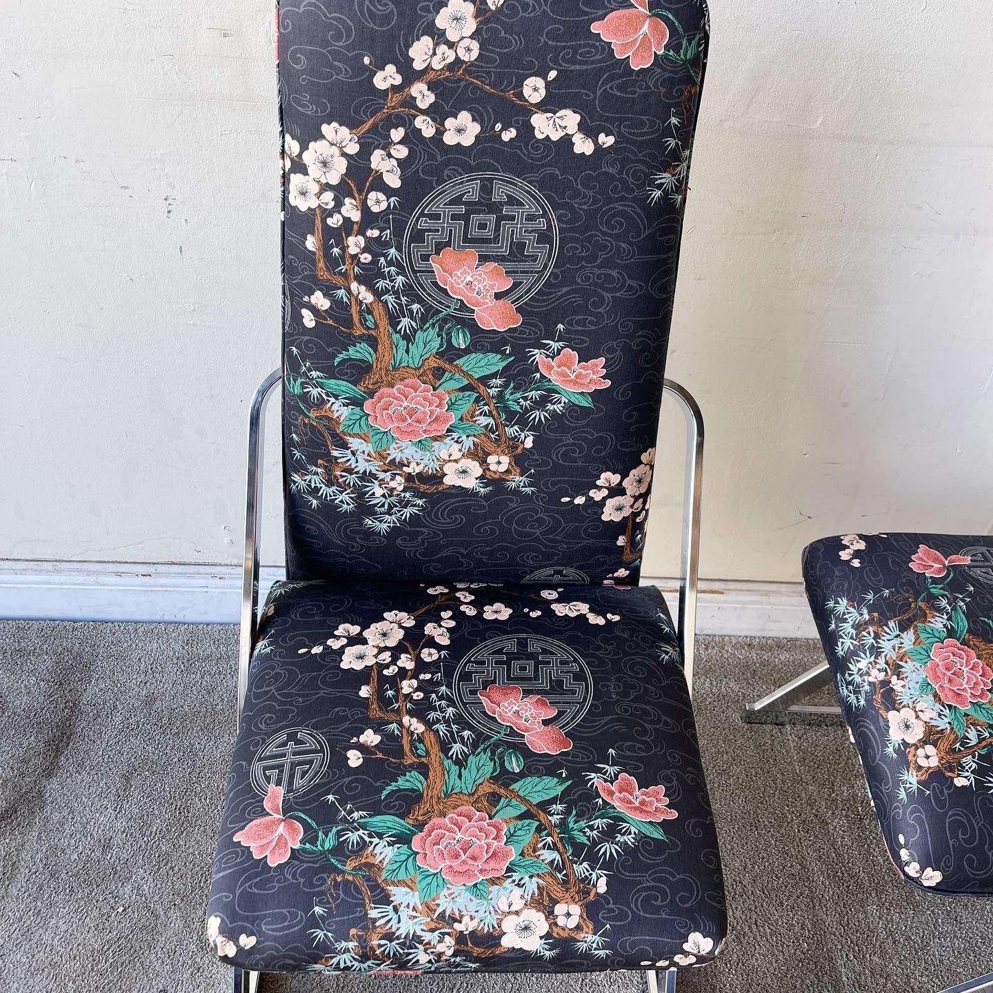 Fabric Postmodern Chinoiserie Cantilever Dining Chairs For Sale