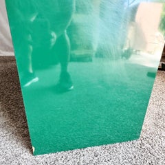 Postmodern Chinoiserie Green Lacquer Laminate Armoire With Brass Accents