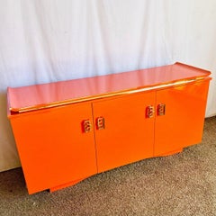 Postmodern Chinoiserie Orange Lacquer Laminate Credenza