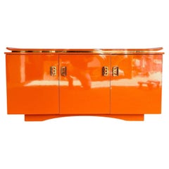 Postmodern Chinoiserie Orange Lacquer Laminate Credenza