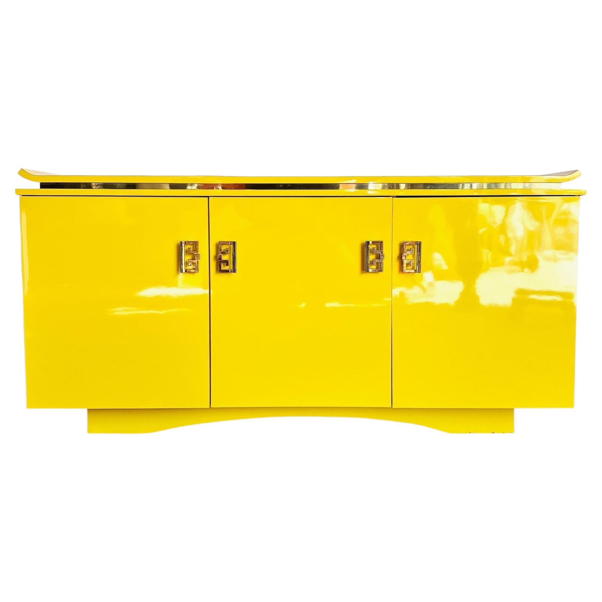 Postmodern Chinoiserie Yellow Lacquer Laminate Credenza