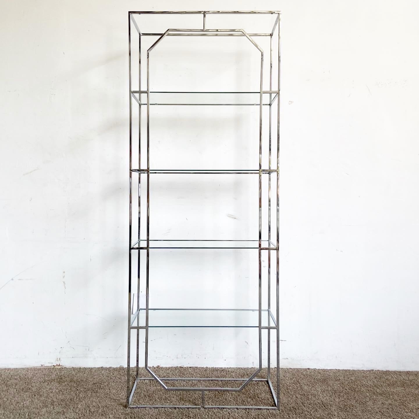 Minimalist Postmodern Chrome and Glass Etagere - 4 Shelves For Sale