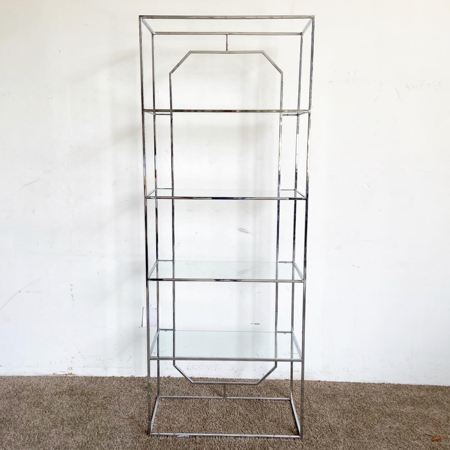 American Postmodern Chrome and Glass Etagere - 4 Shelves For Sale