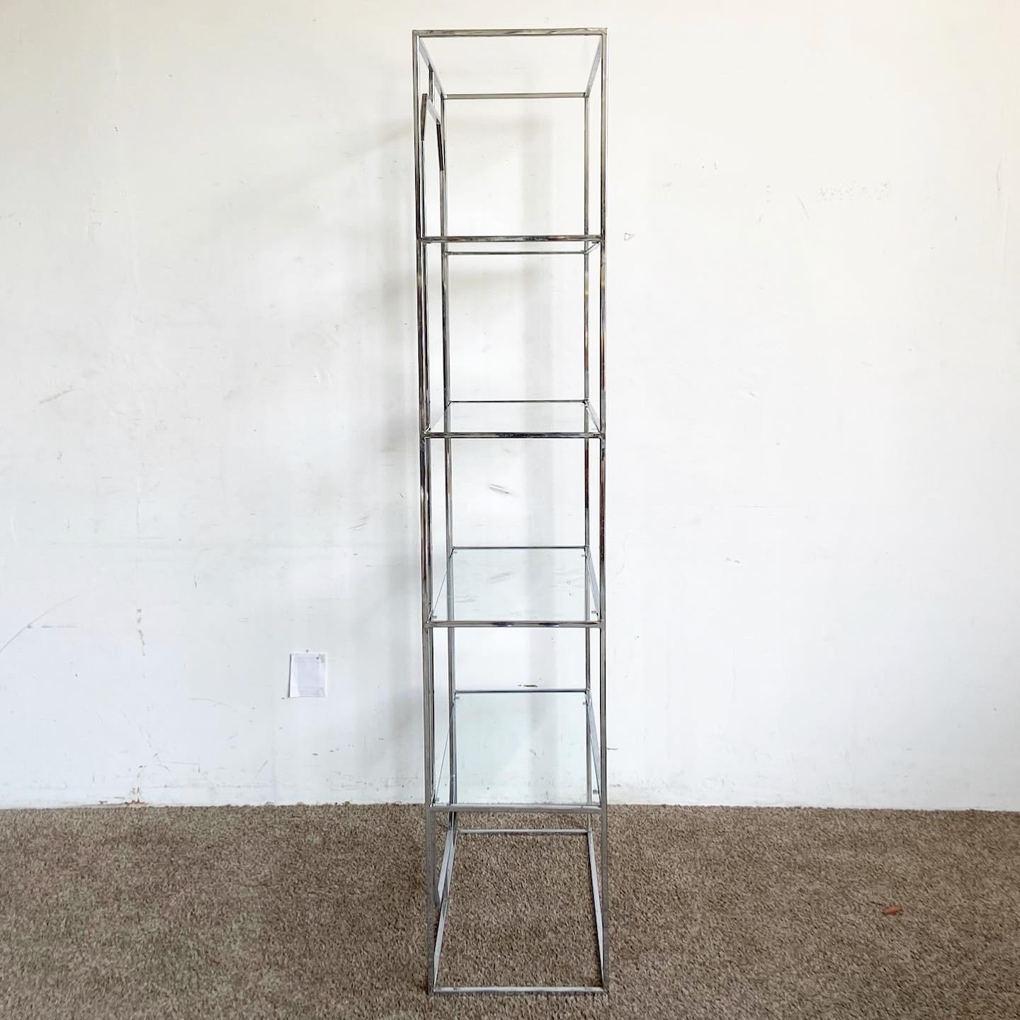 Postmodern Chrome and Glass Etagere - 4 Shelves In Good Condition For Sale In Delray Beach, FL