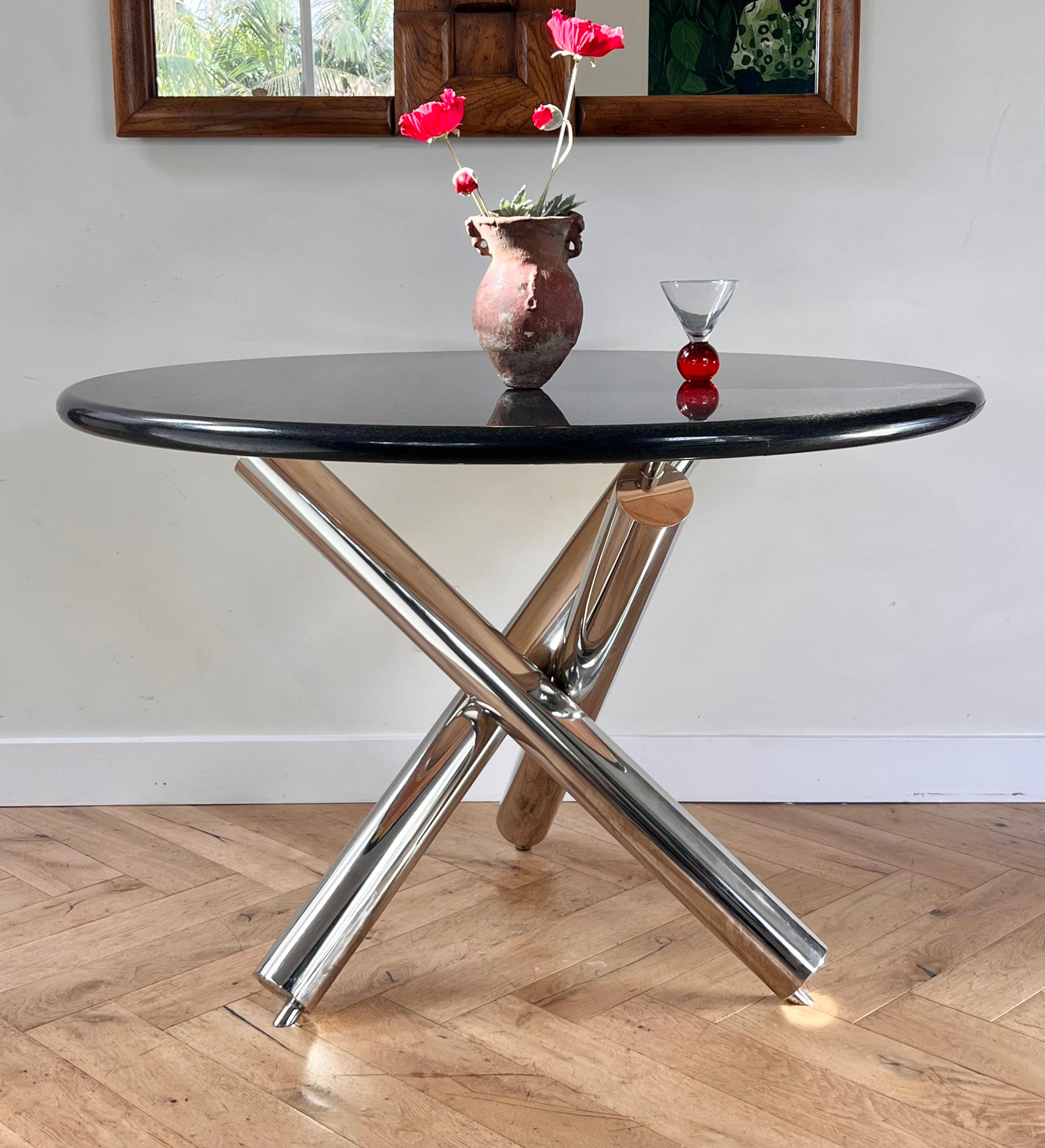 Postmodern chrome and granite circular dining table, late 20th century For Sale 12