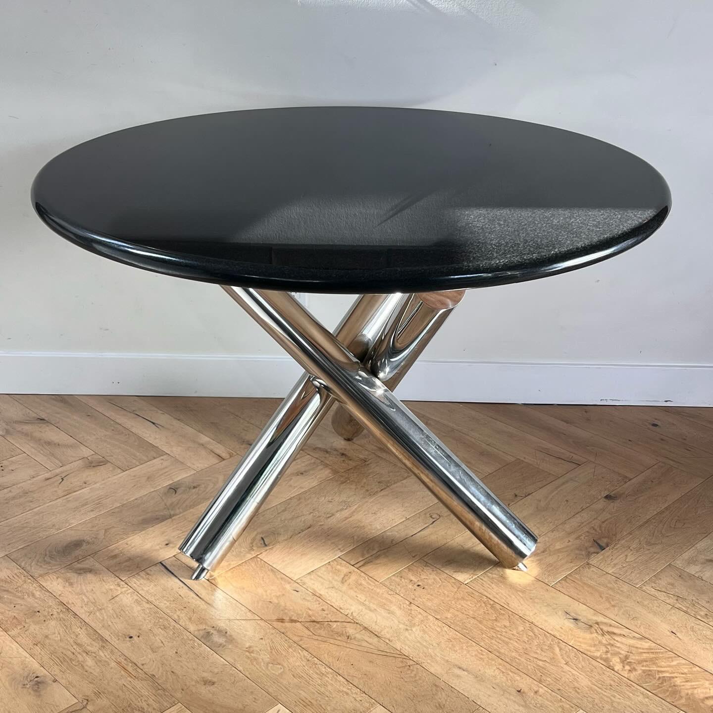 20th Century Postmodern chrome and granite circular dining table, late 20th century For Sale