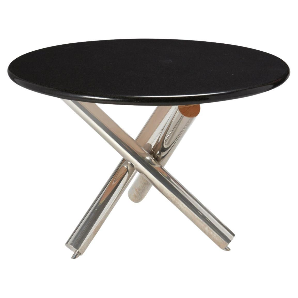 Postmodern chrome and granite circular dining table, late 20th century