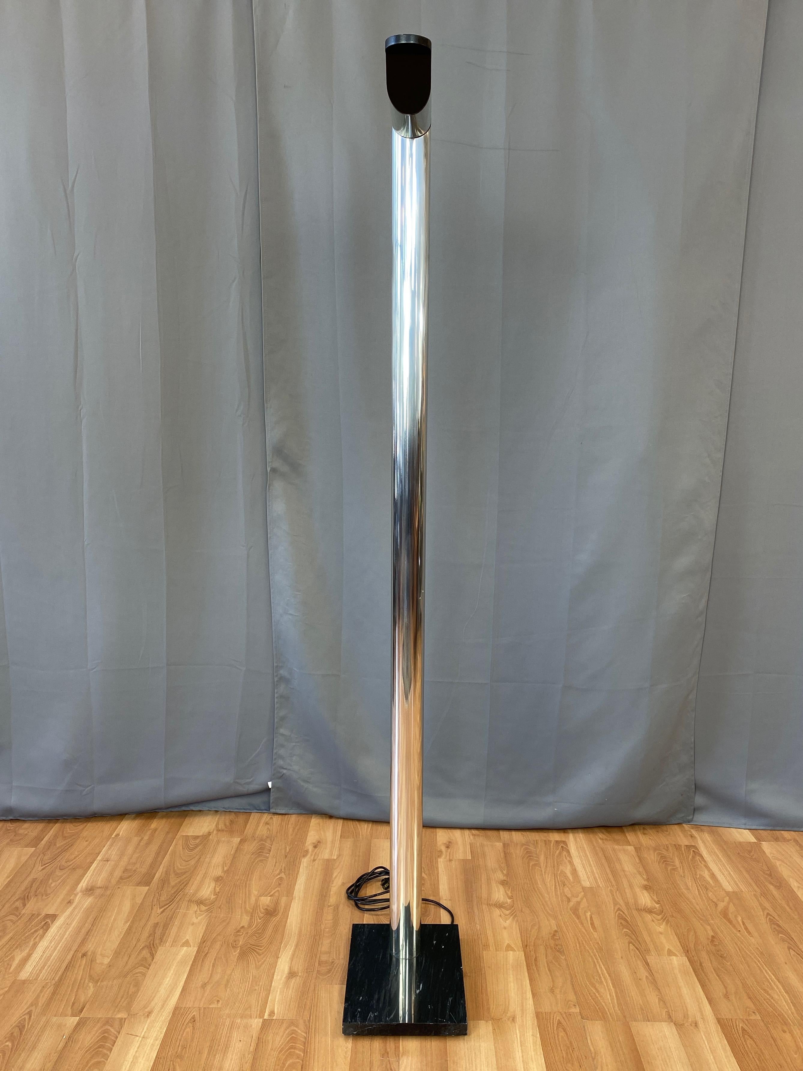 Canadian Postmodern Chrome and Marble Two-Light Torchiere Floor Lamp, 1980s