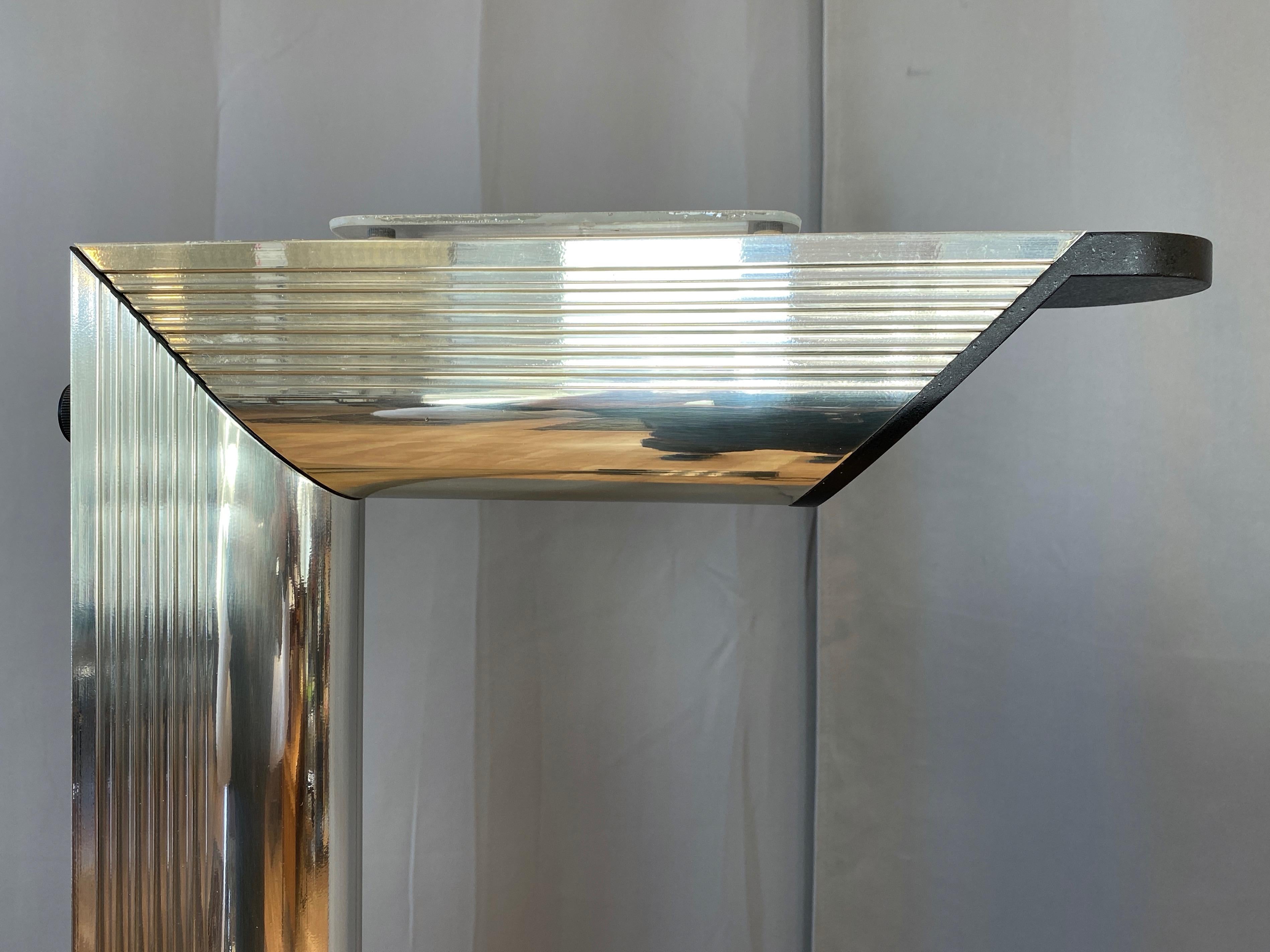 Aluminum Postmodern Chrome and Marble Two-Light Torchiere Floor Lamp, 1980s