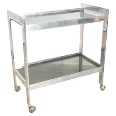 Postmodern Chrome and Smoked Glass Two Tier Bar Cart with Caster Wheels