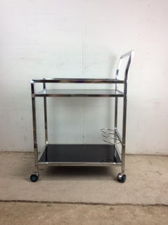 Postmodern Chrome & Black Glass Wheeled Bar Cart