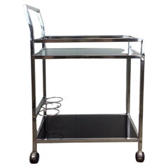 Postmodern Chrome 
Black Glass Wheeled Bar Cart