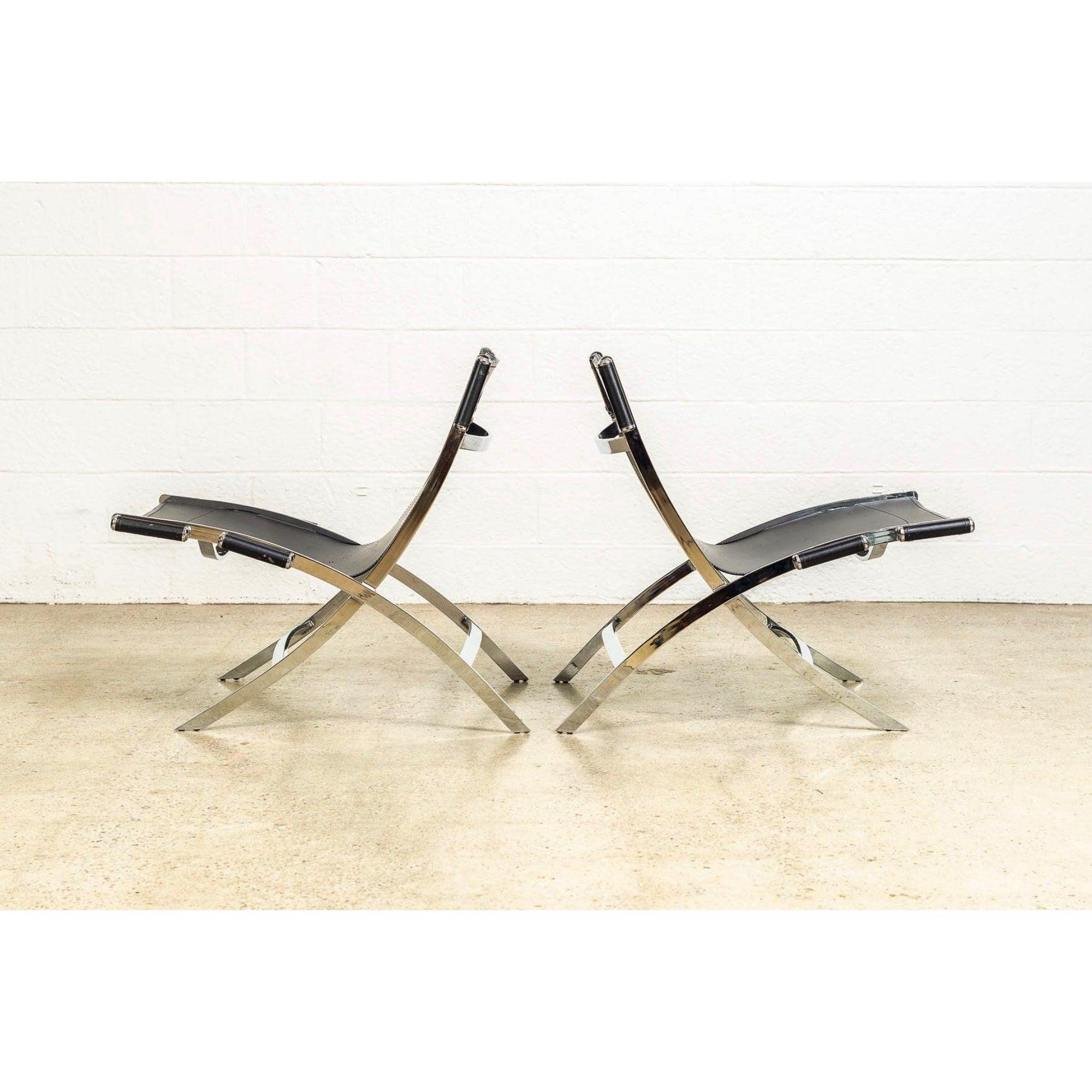 Post-Modern Postmodern Chrome & Black Leather Timeless Lounge Chairs by Antonio Citterio For Sale