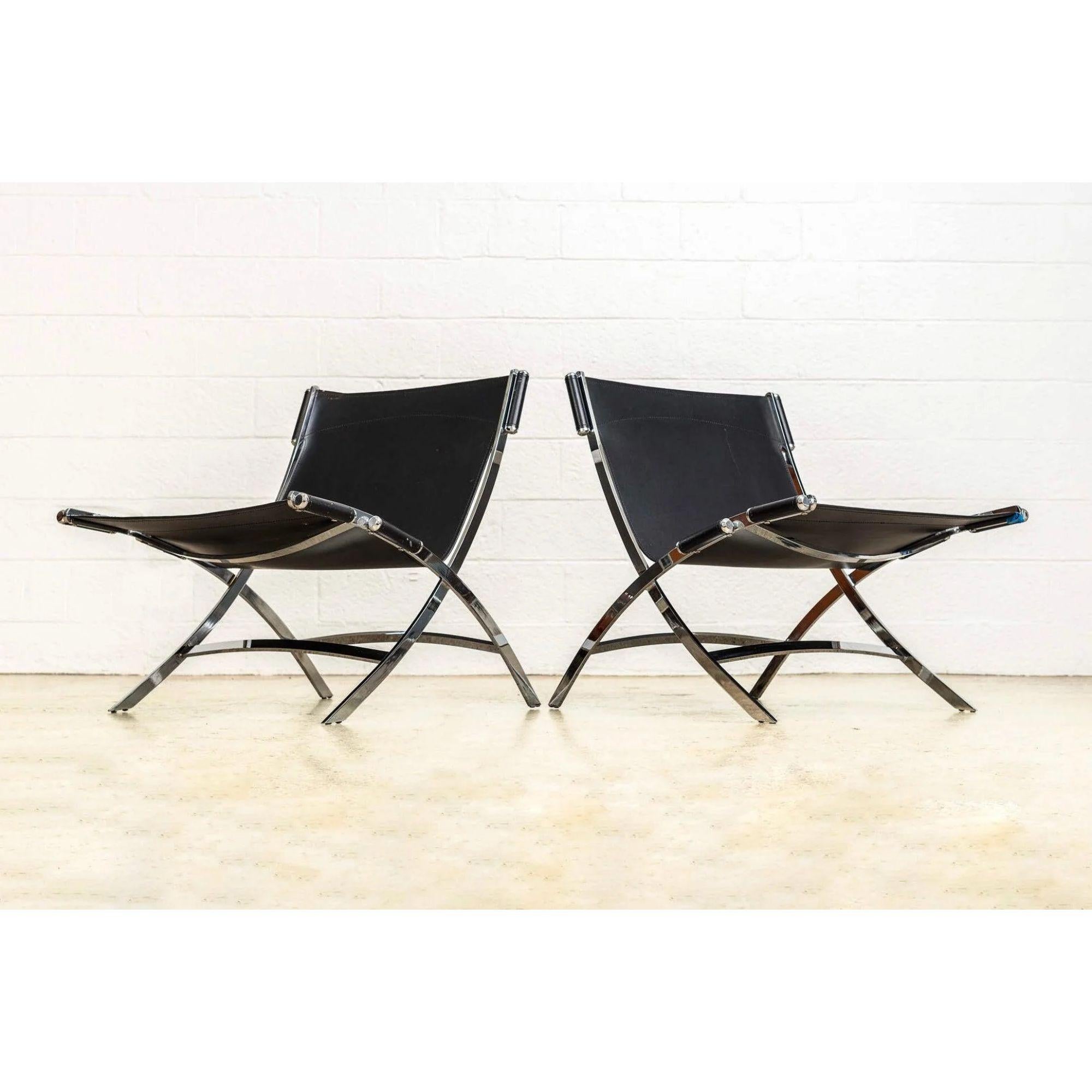 Italian Postmodern Chrome & Black Leather Timeless Lounge Chairs by Antonio Citterio For Sale