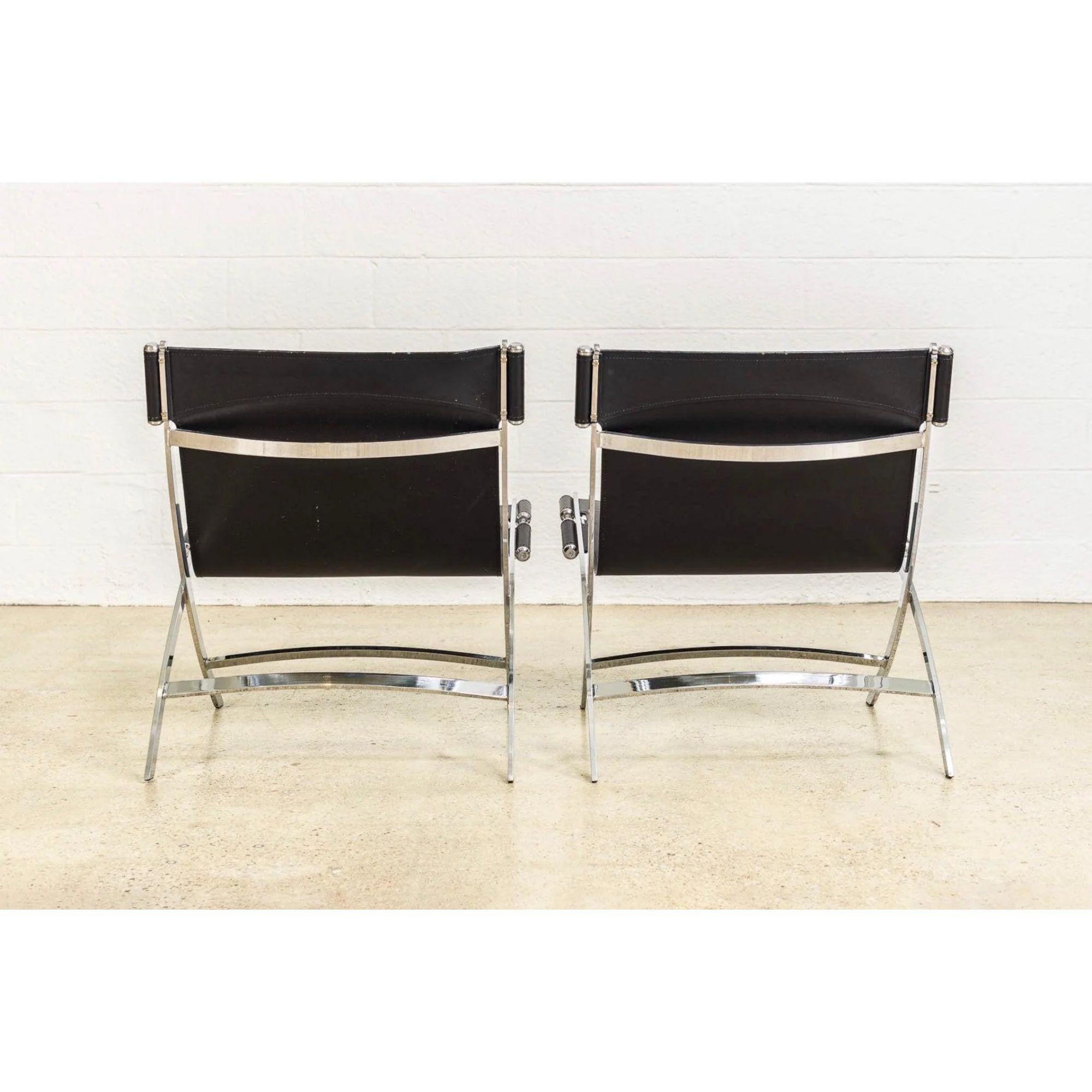 Postmodern Chrome & Black Leather Timeless Lounge Chairs by Antonio Citterio In Good Condition For Sale In Detroit, MI
