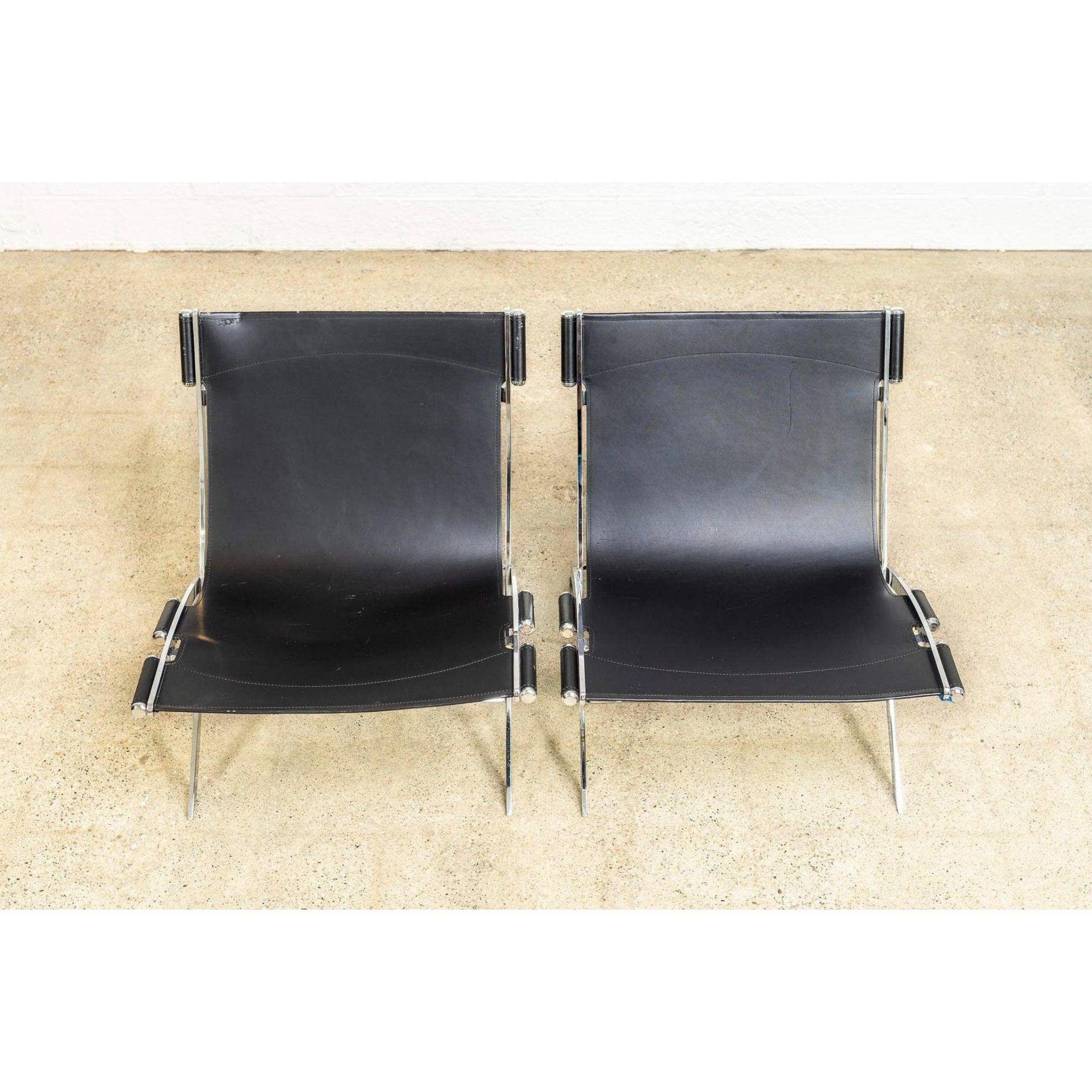 Late 20th Century Postmodern Chrome & Black Leather Timeless Lounge Chairs by Antonio Citterio For Sale