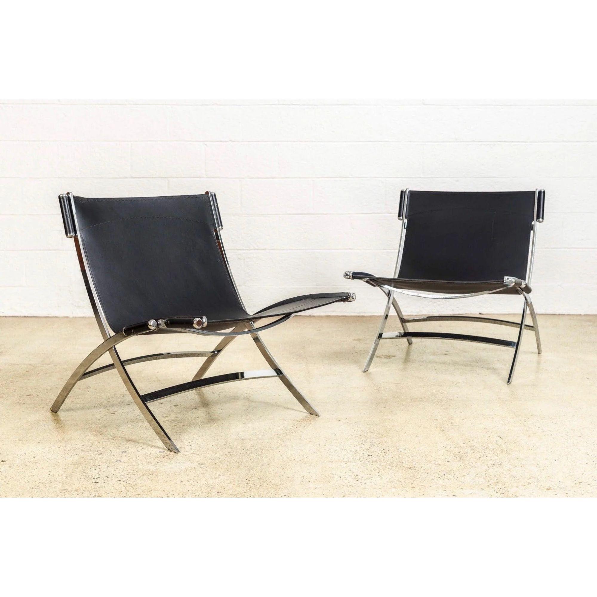 Steel Postmodern Chrome & Black Leather Timeless Lounge Chairs by Antonio Citterio For Sale