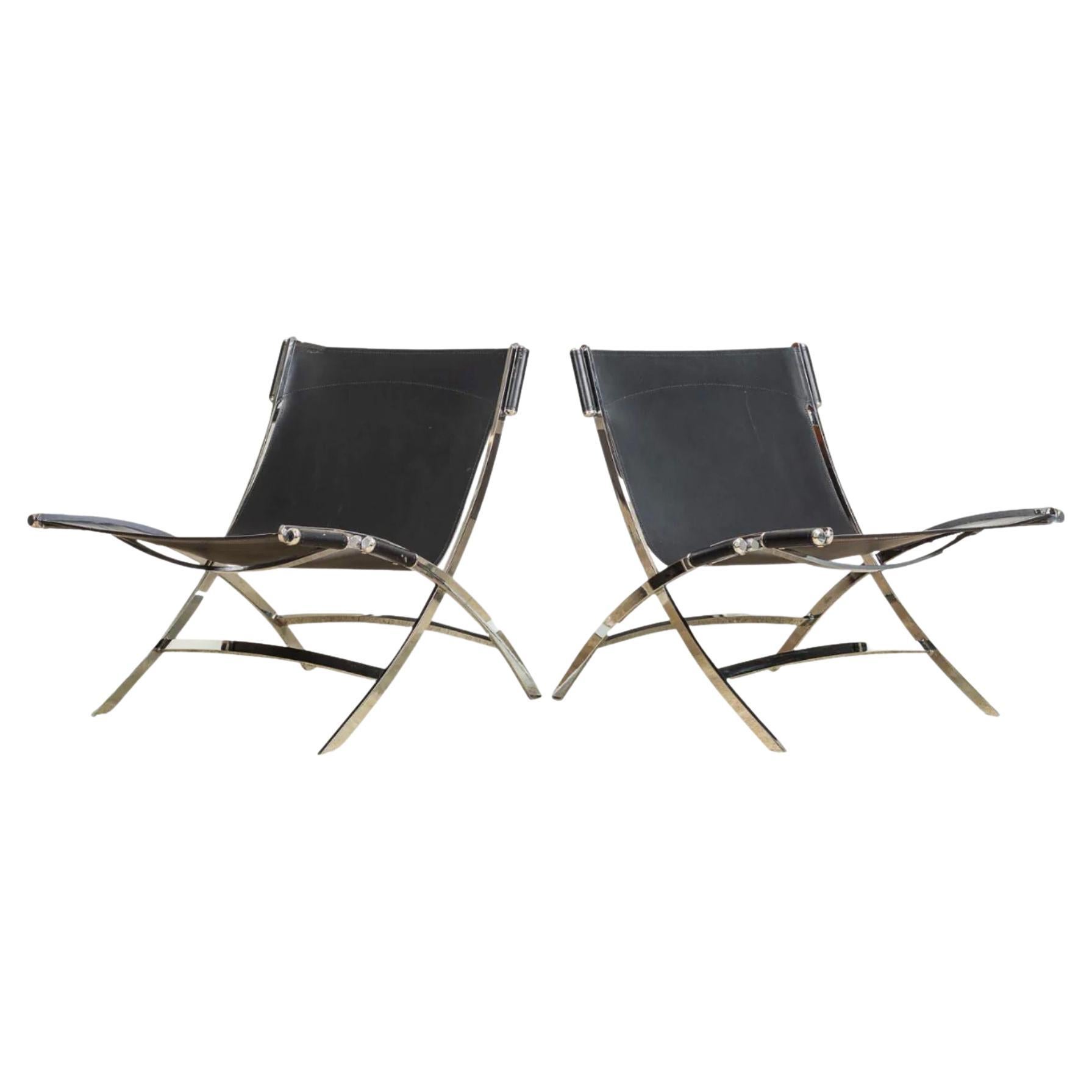 Postmodern Chrome & Black Leather Timeless Lounge Chairs by Antonio Citterio For Sale