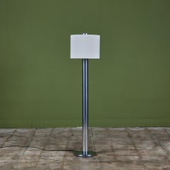 Postmodern Chrome Floor Lamp with Linen Shade, 20th Century