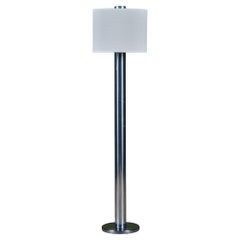 Postmodern Chrome Floor Lamp with Linen Shade, 20th Century