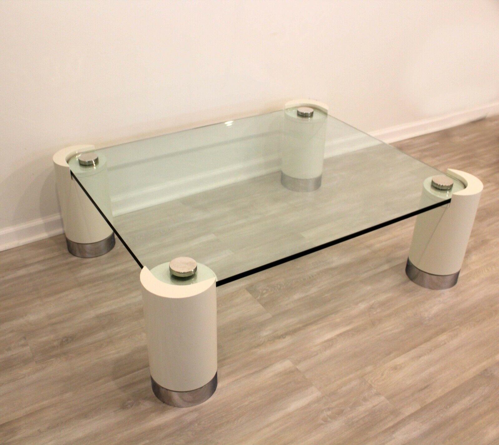 Post-Modern Postmodern Chrome Glass and Lacquered Legs Karl Springer Coffee Table For Sale