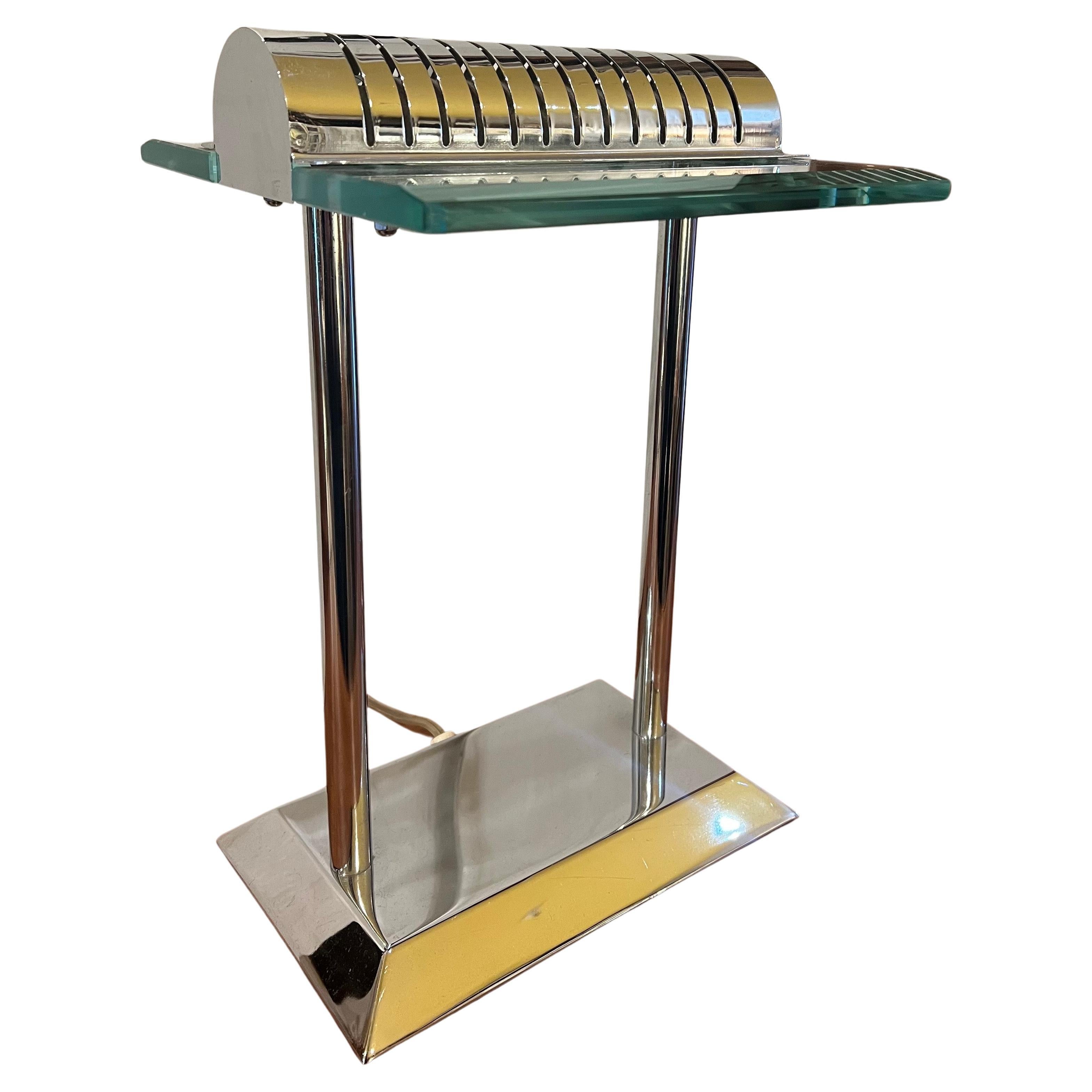 Post-Modern Postmodern Chrome & Glass Desk table Lamp For Sale