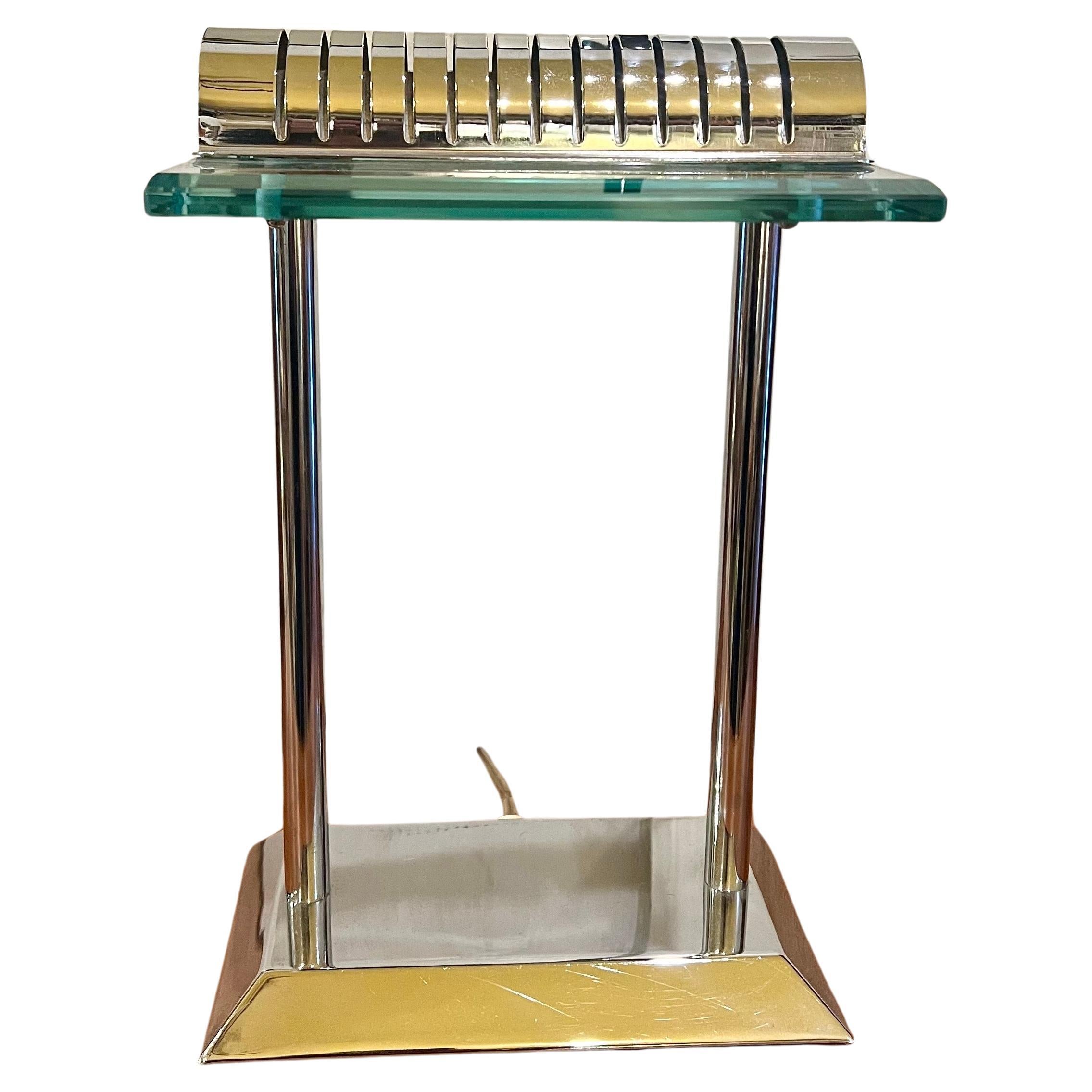 Italian Postmodern Chrome & Glass Desk table Lamp For Sale