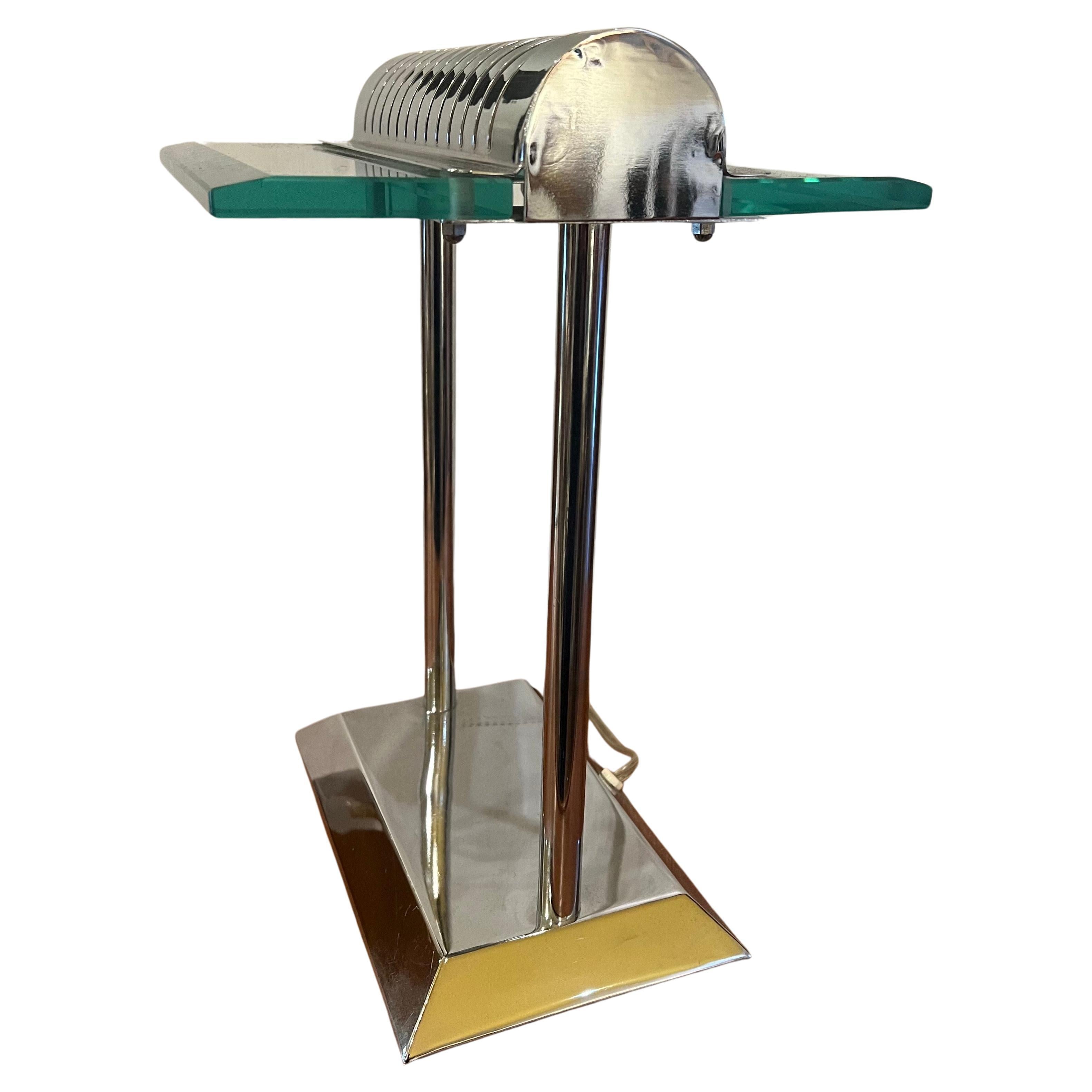 Postmodern Chrome & Glass Desk table Lamp by Fontana Arte For Sale