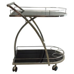 Carrito de bar con ruedas postmoderno de cromo y cristal