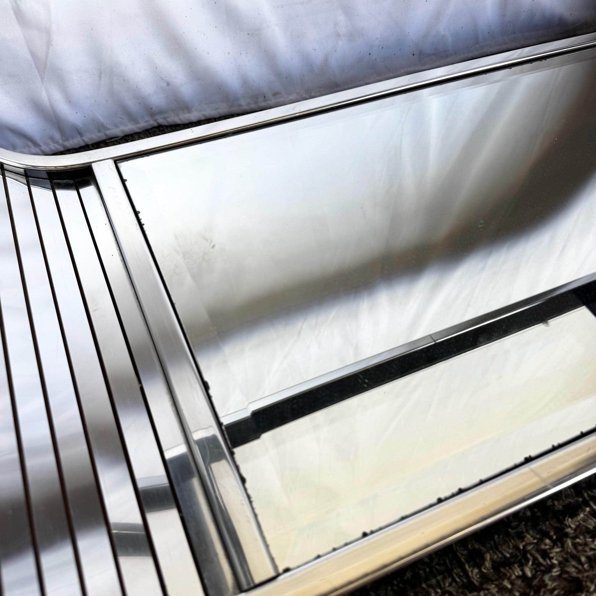 Postmodern Chrome Mirror and Black Laminate Waterfall Console Table For Sale 4