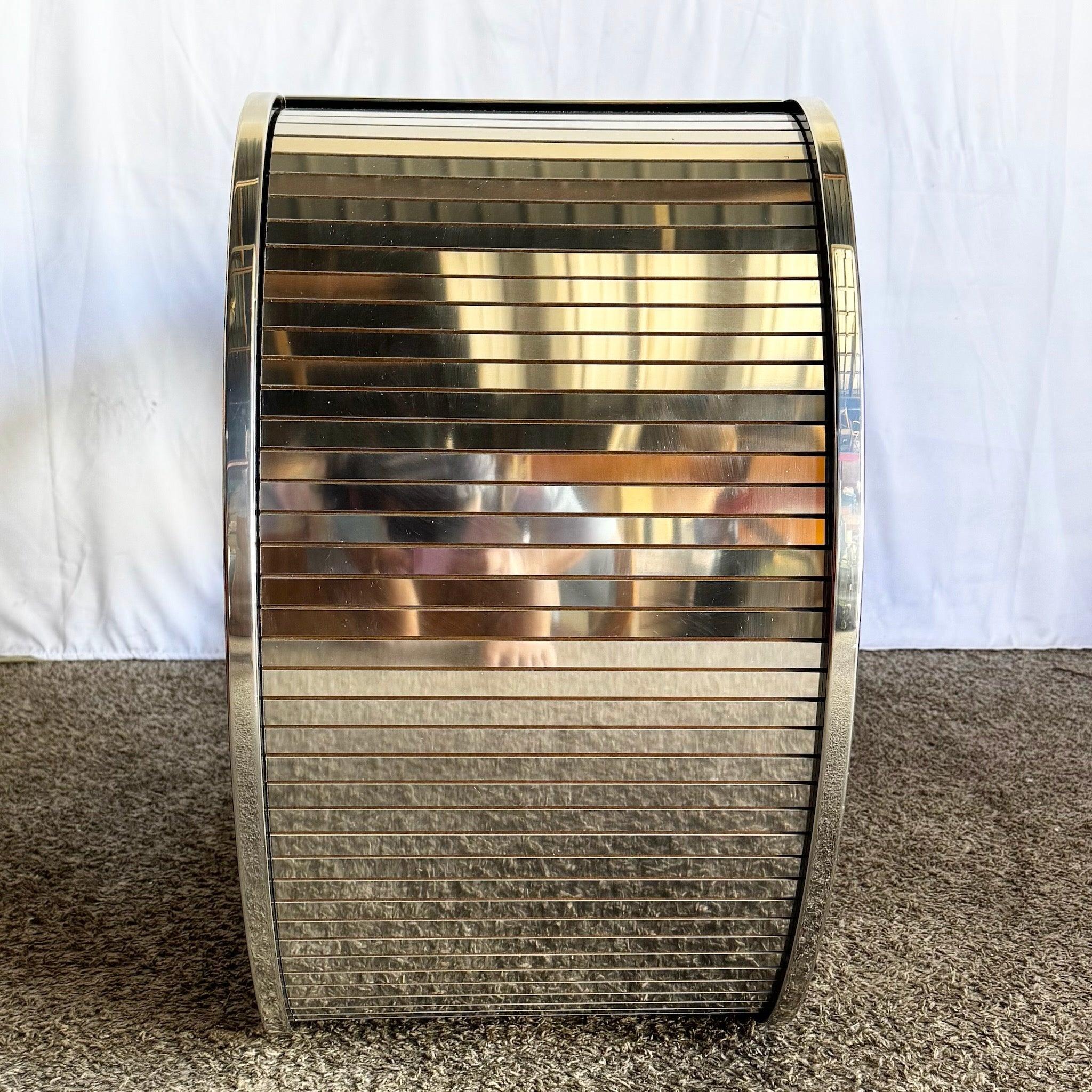 Postmodern Chrome Mirror and Black Laminate Waterfall Console Table For Sale 5